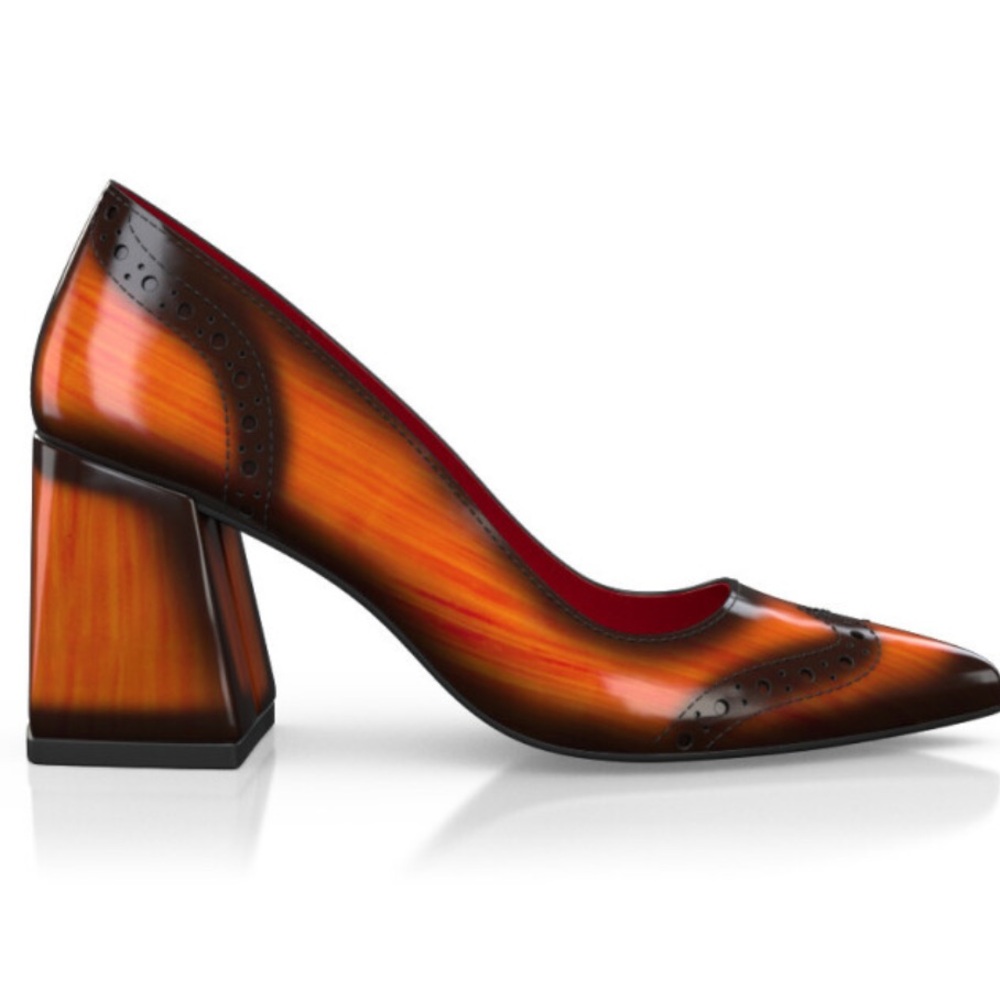 Girotti NWOB SZ 41 Handmade imported Brown with camel metallic Block‎ Heel Pumps